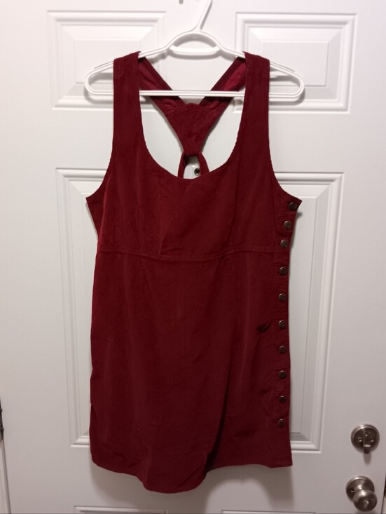 American Eagle Outfitters Dresses & Skirts - American Eagle Burgundy L Corduroy Pinafore Overall Mini Dress Academia Preppy